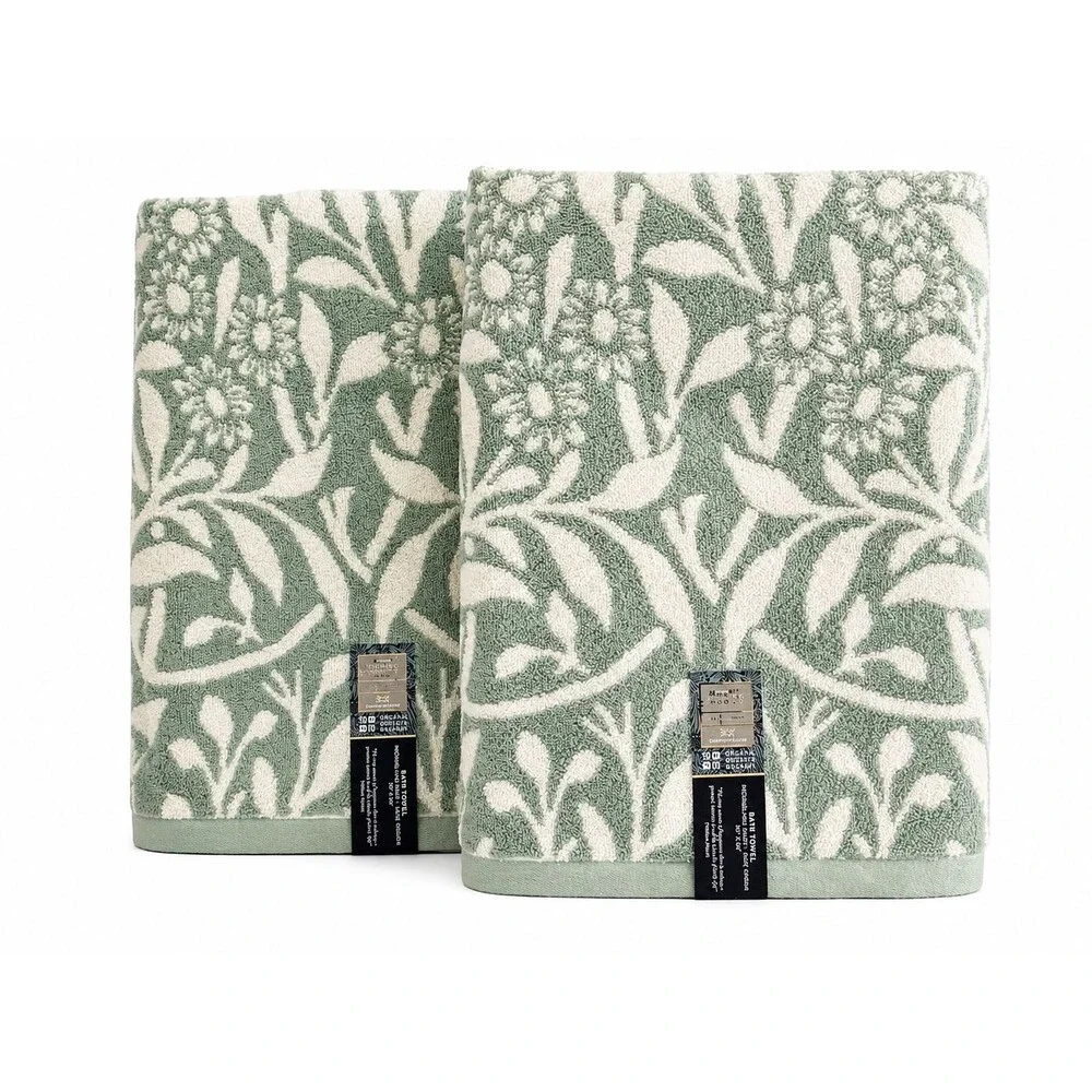 William Morris Michaelmas Daisy Sage Green Bath Towel Set of 2 English Garden